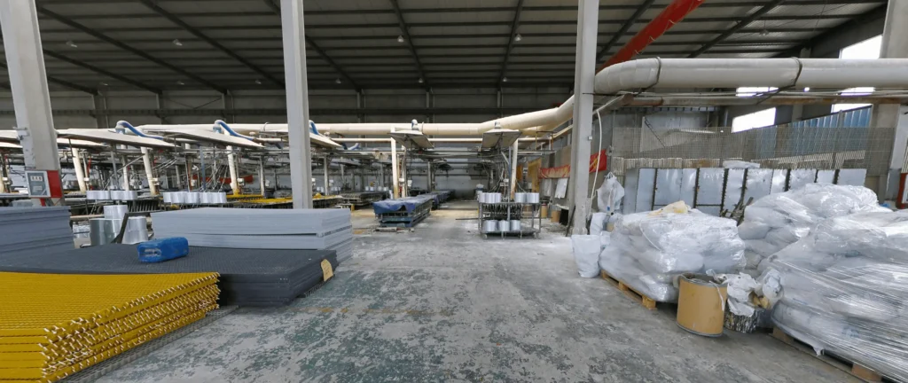 Machs FRP grating production line with raw materials and fiberglass sheets