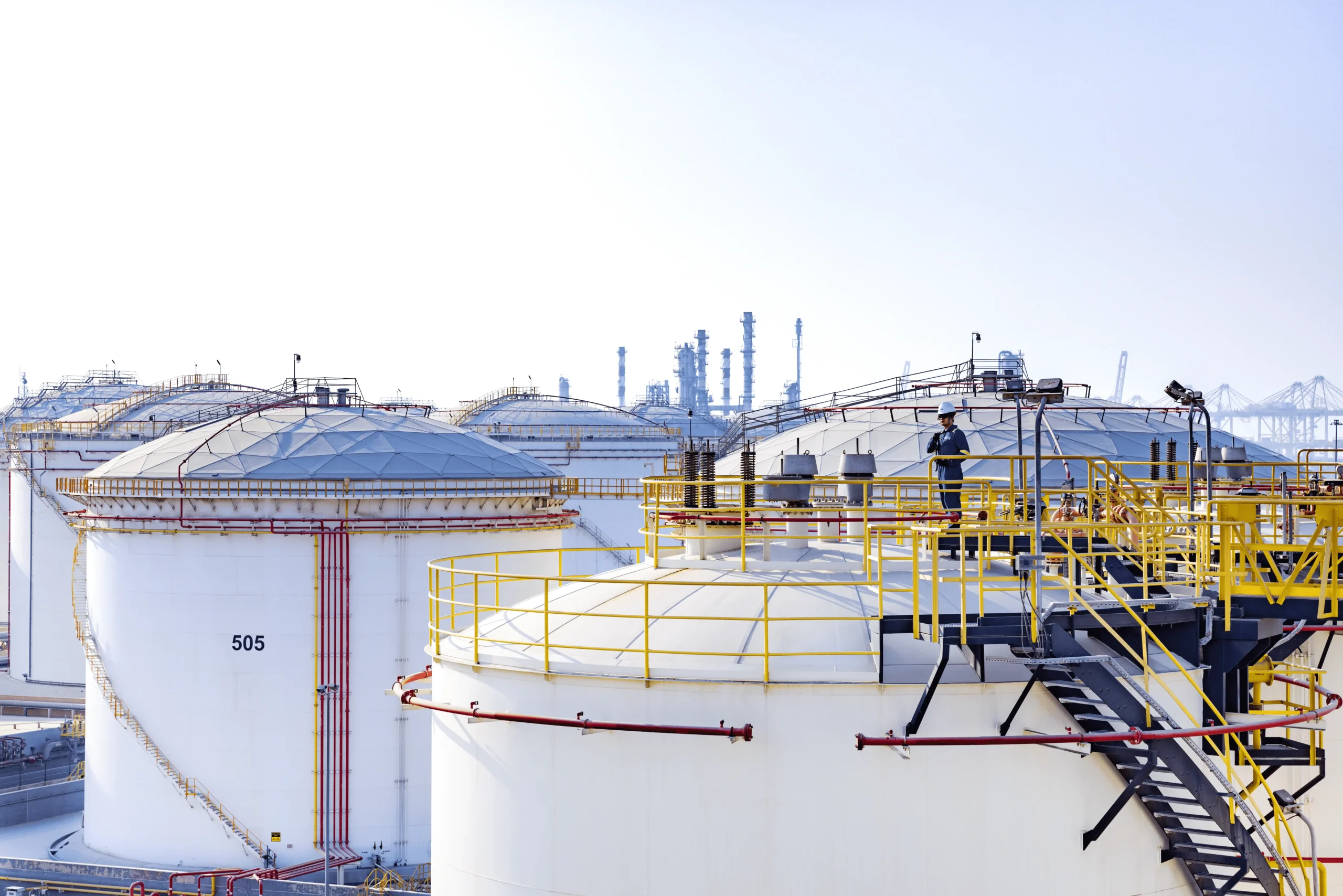 Storage tanks with access platforms and stairways