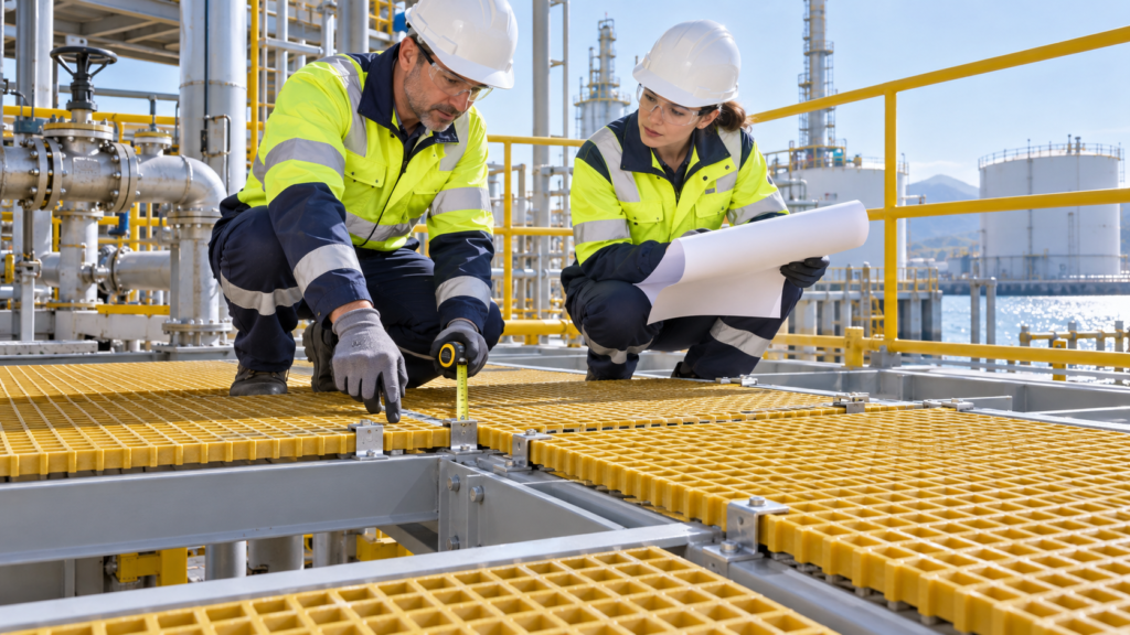 MACHS engineer reviewing a grating support drawing