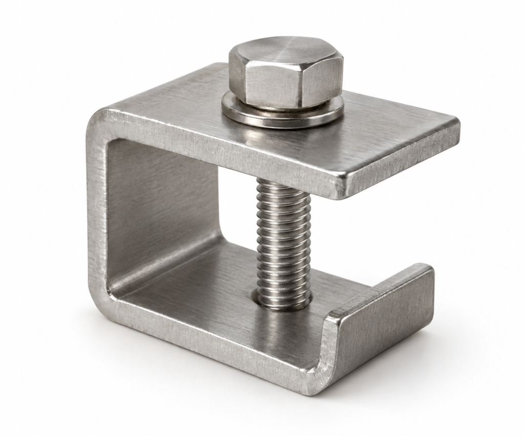 C clip joining two FRP grating panels from below