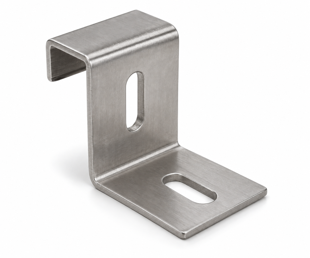 L clip fixing a light FRP grating panel to its support