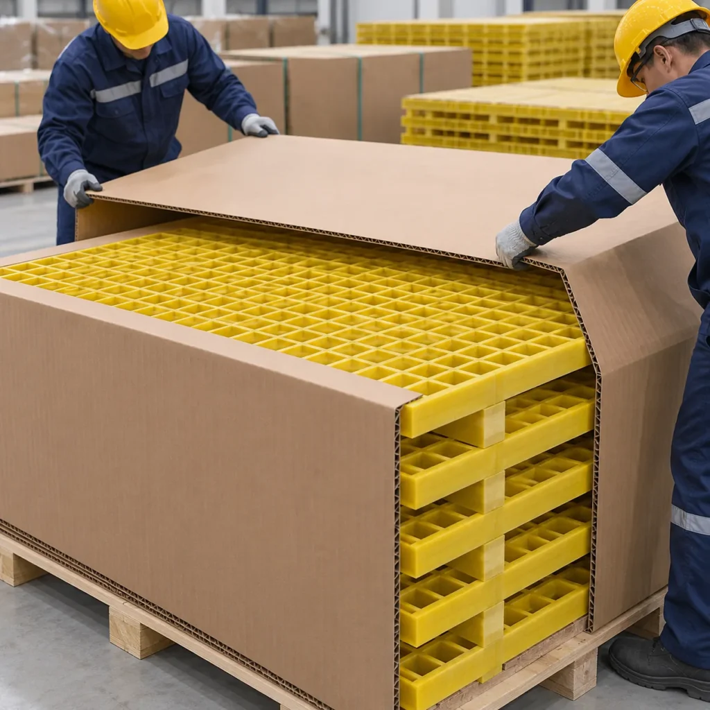 Fiberglass grating packed for shipment