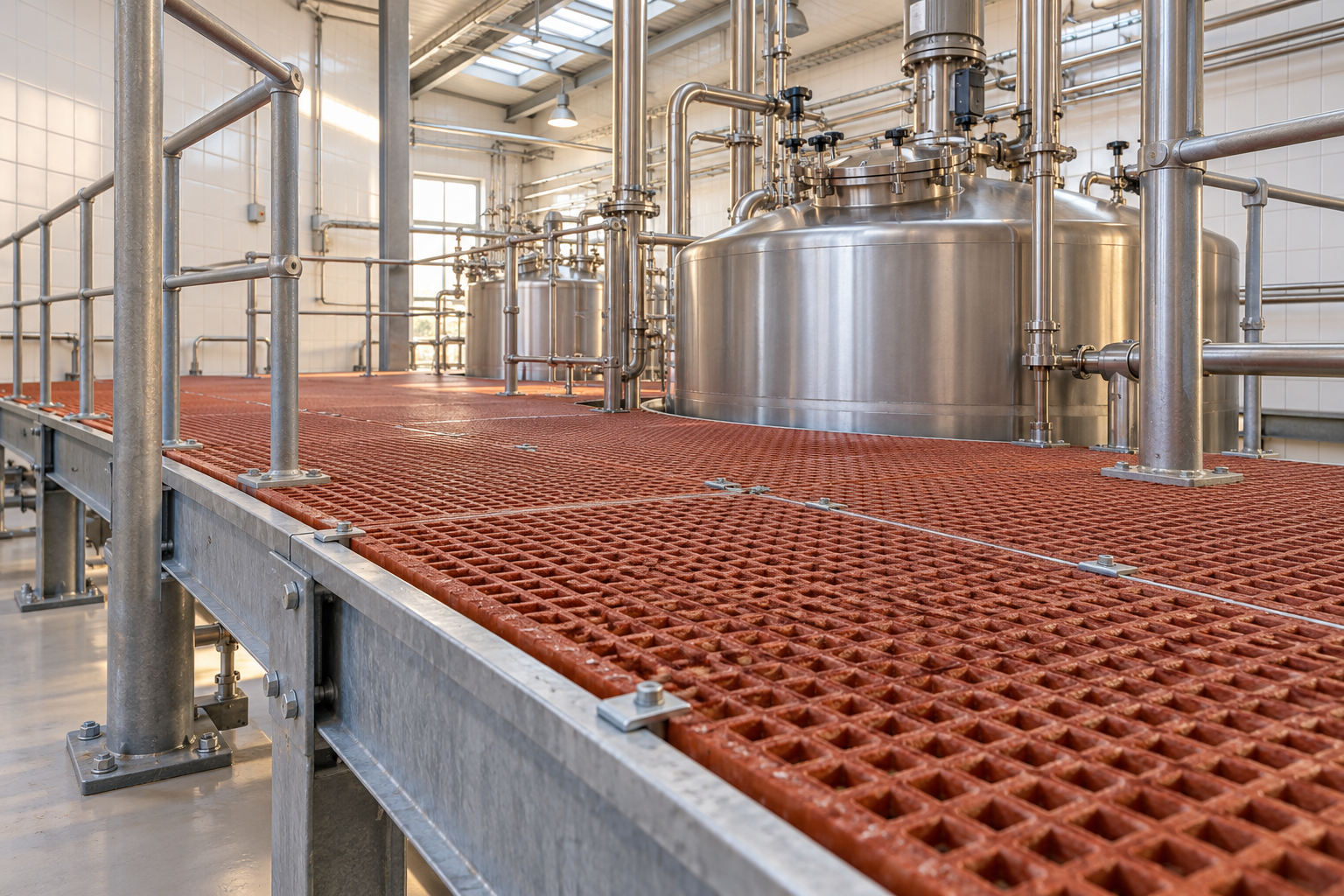 Grit-top GRP grating walkway installed on an industrial platform